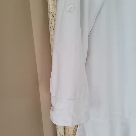 Emily Daniels Women's Small Roll Tab Sleeve Button Collar Flounce Dress in White - Picture 9 of 10